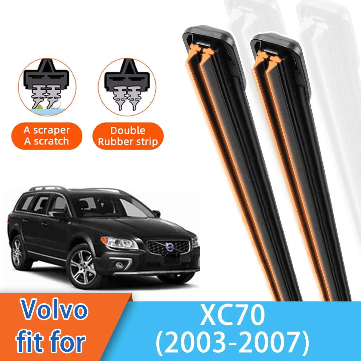

For Volvo XC70 Front Windscreen Wipers Double Rubber Car Wiper Blades Car Accessories 2004 2005 2007
