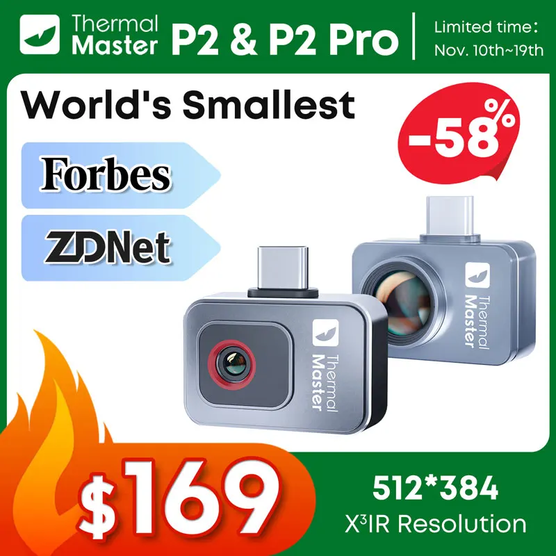 Cámara de imágenes térmicas P2/P2Pro Detección de calor 512 × 384 para teléfono 1112 ℉ Cámara termográfica infrarroja