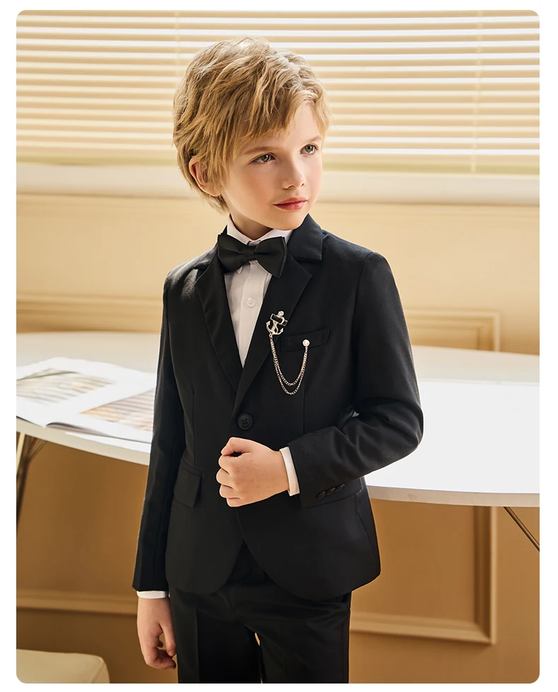 Children Black Blue Suit For Wedding Boys Girls Host Piano Ceremony Tuxedo Dress Teenager Kids Party Prom Show Photography Suit