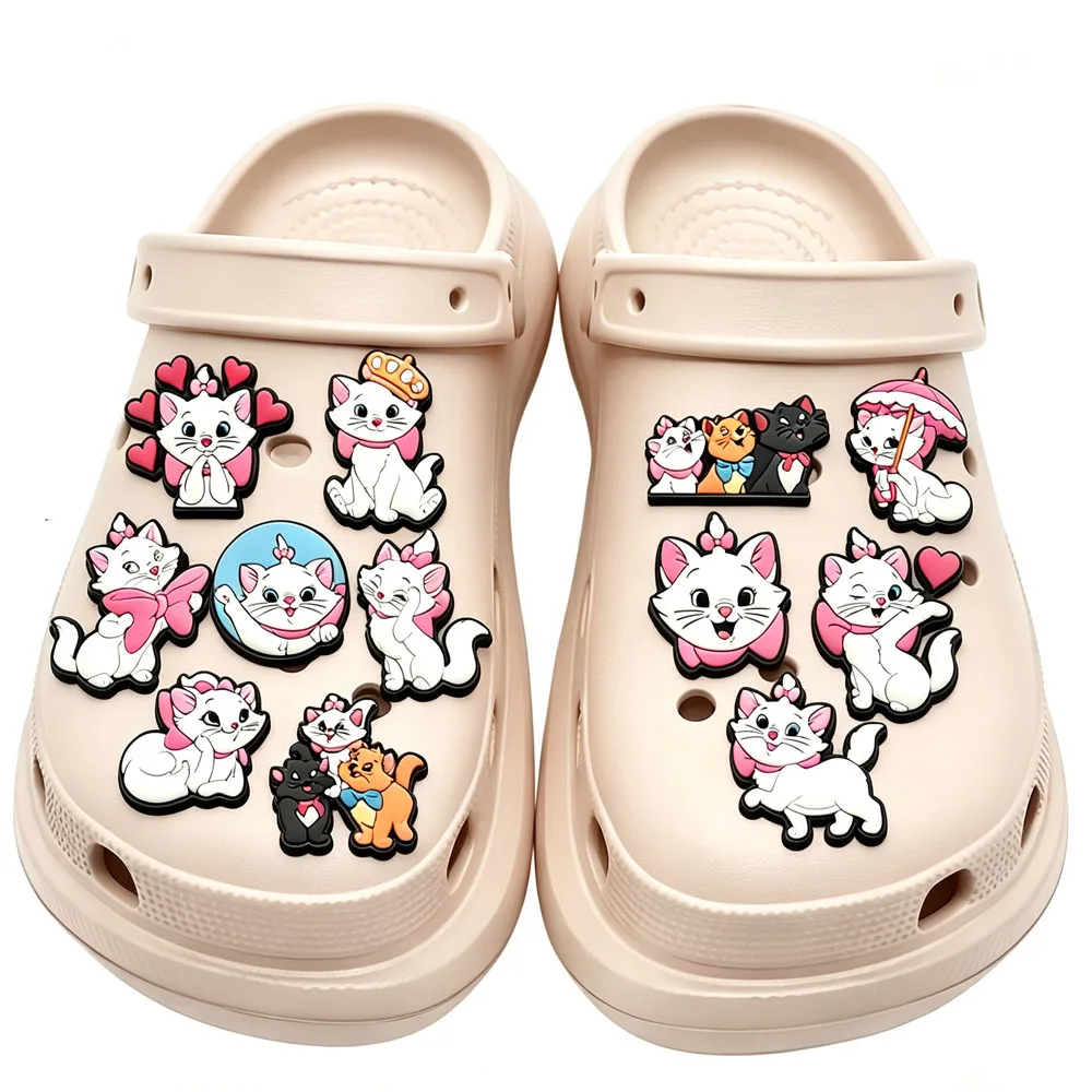 6-12PCS Cute White Pink Cat Shoe Charms PVC Soft Rubber Shoe Decorations Accessories For Croc Clogs Sandals Kids Party Gift