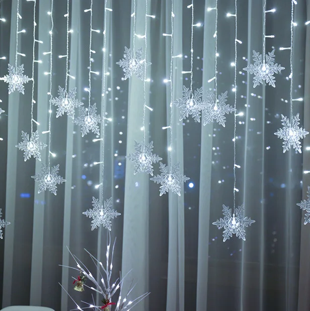 Luces led de copo de nieve para interiores, cortinas led impermeables decorativas para acampar al aire libre, suministros de vacaciones