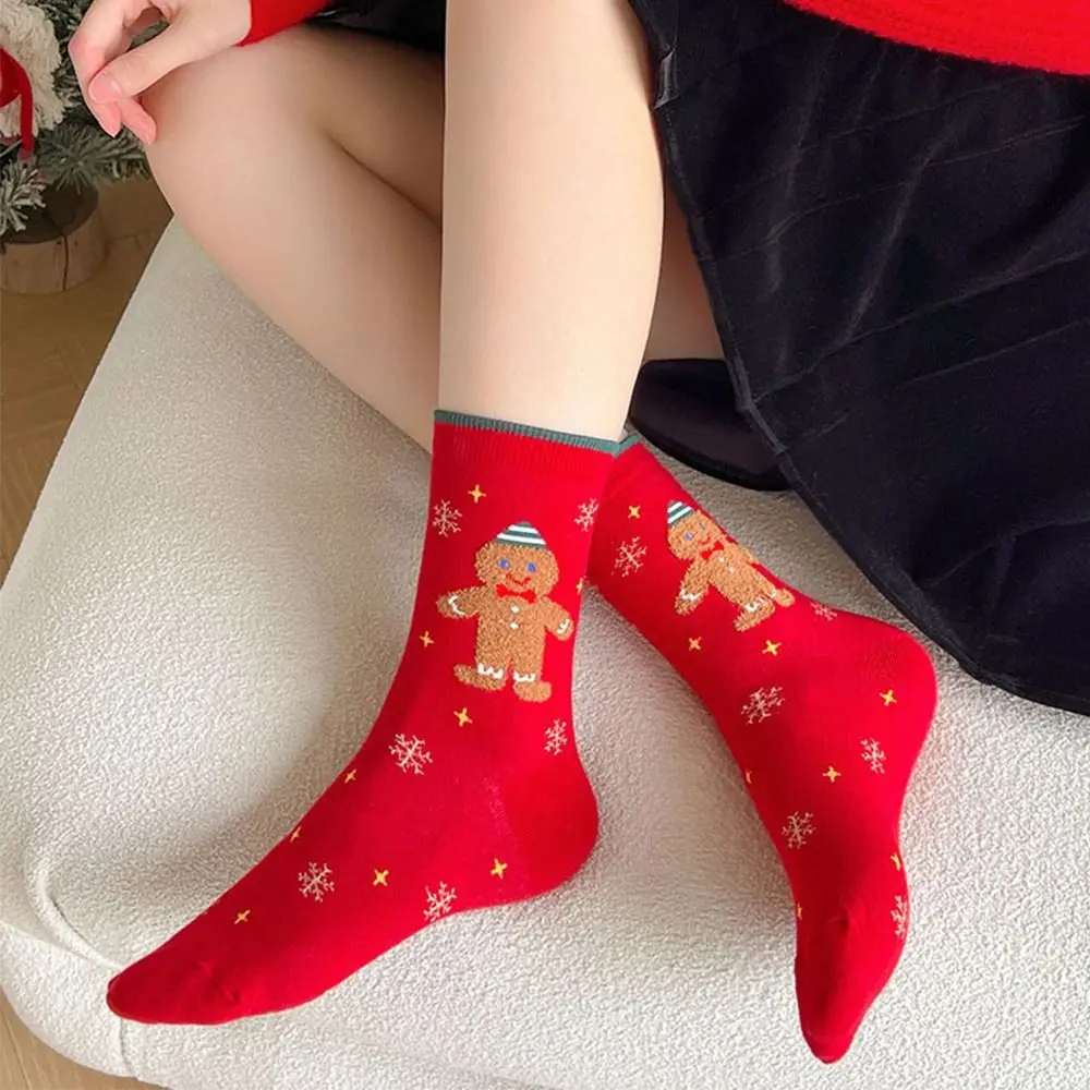 Breathable Cotton Christmas Socks Santa Claus Gingerbread Man Cartoon Hosiery Snowman Cloth Accessories Mid-Tube Socks Cosplay