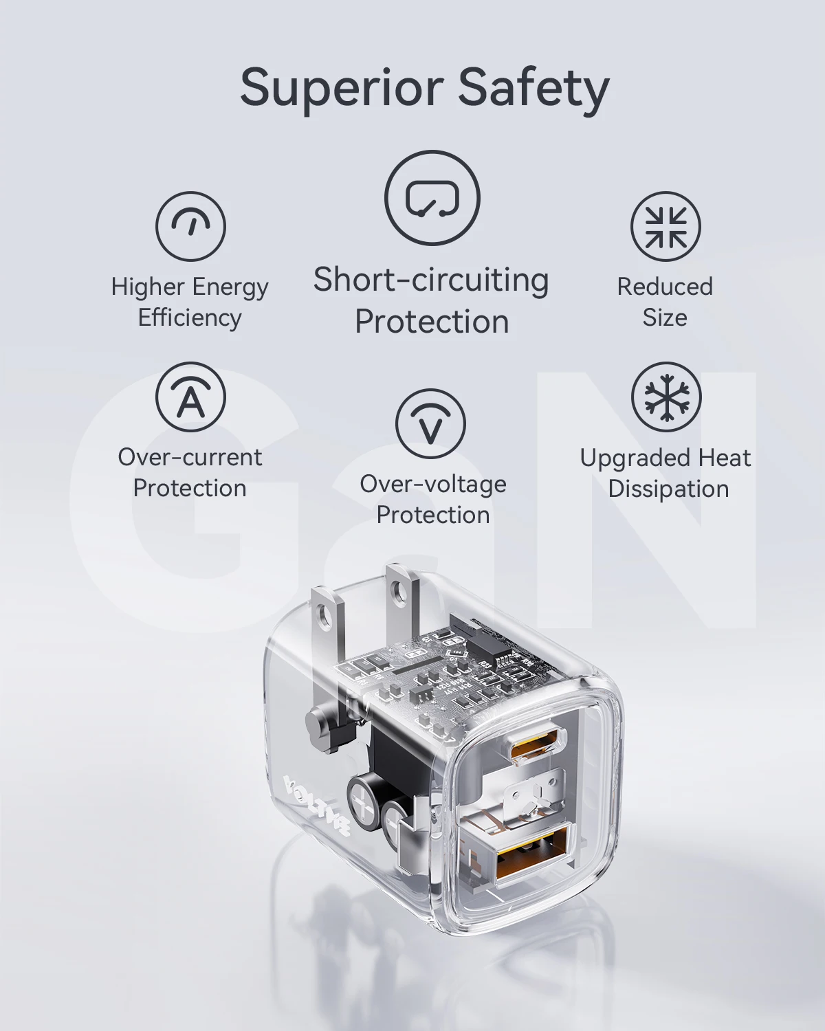 VOLTcloser-Chargeur de téléphone USB C GaN III, Charge rapide pour iPhone 13, Pro, Pro Max, 12, Galaxy Note, iPad Pro, MacPle, PD, 30W