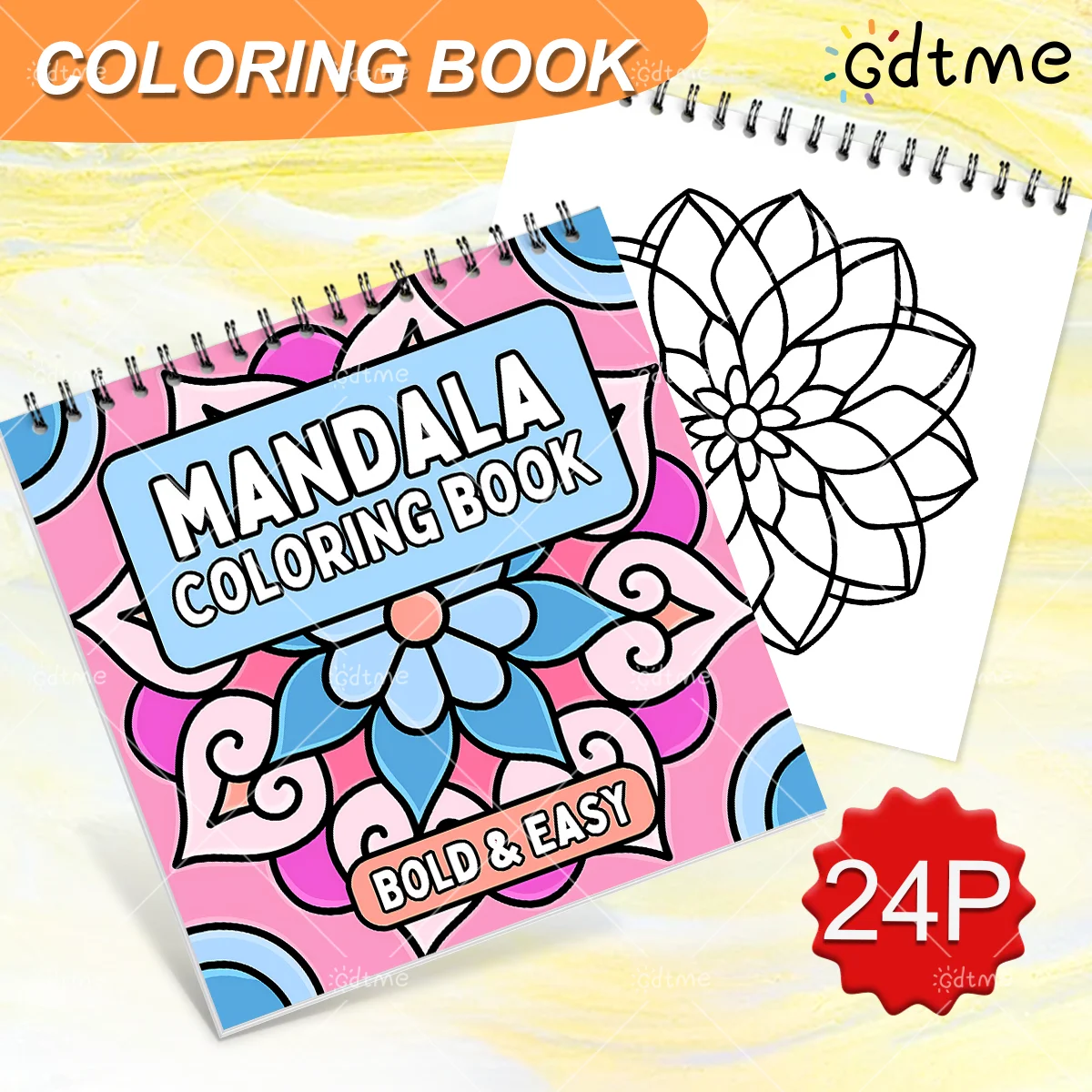 Deluxe Mandala Coloring Book for Adults Spiral Binding Stress Relief Leisure DIY Hand Drawing Art Book
