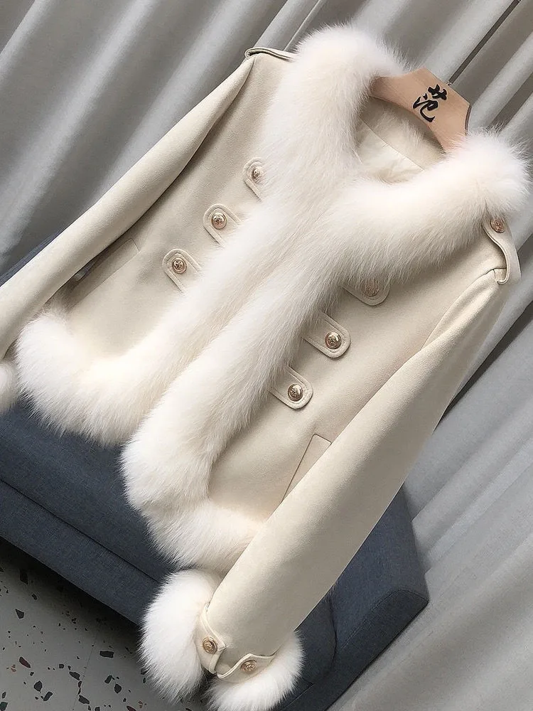 Double Breasted Leather Coats for Women Thick Jacket Warm Female Clothes Faux Fur Collar High Quality Winter New 2024 Outerwears