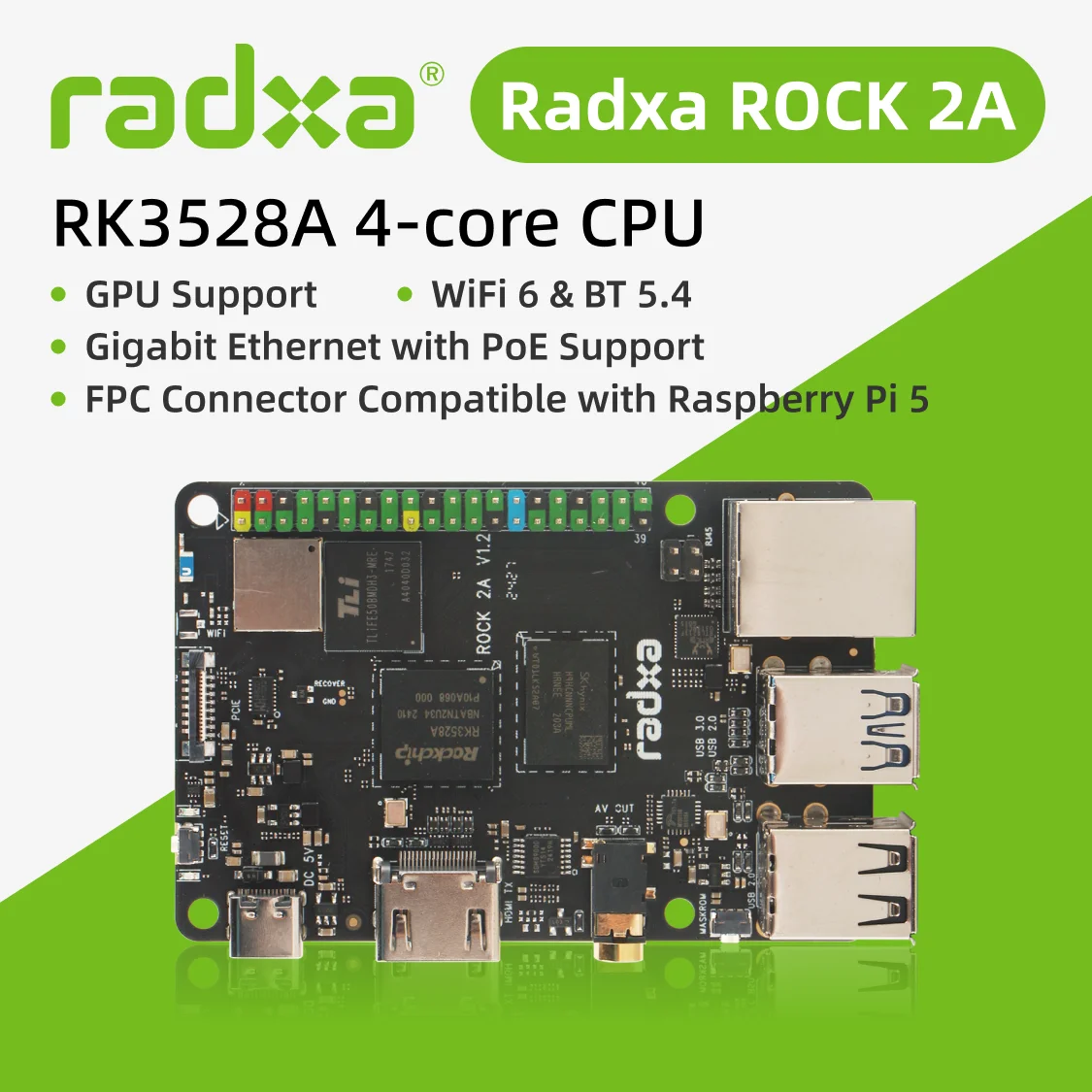 VoltSRadxa ROCK 2A RK3528A 4-core CPU, GPU, 4K HDMI And Gigabit Ethernet