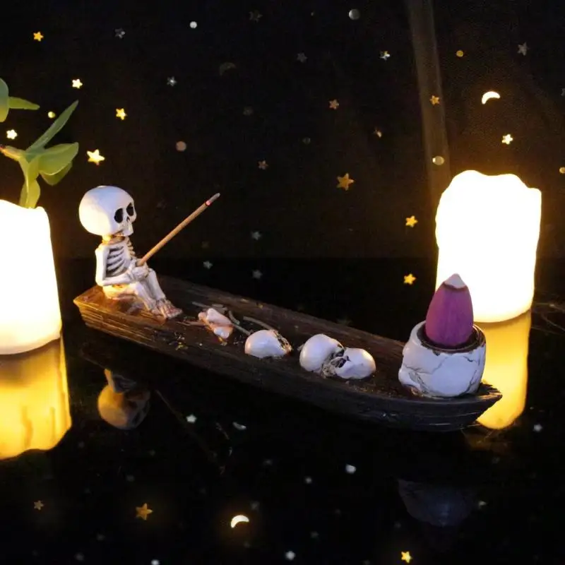 Totenkopf-Boot Räucherstäbchenhalter Einzigartiger Räucherständer aus Harz für Arbeitszimmer, Teeceremonie, Yoga-Raum, Heimdekoration – Detail 9