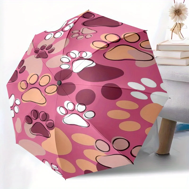 

Автоматический зонт с розовыми отпечатками лап, складной, прочный дизайн с 8 спицами, милый принт с животными для повседневного использования, идеальный подарок на праздник