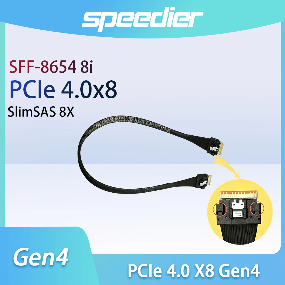 SFF‑8654 8i SlimSAS 8X PCIe 4.0 X8 Gen4 Silver‑Plated Cable Male To Male Data Cable for GPU Graphics Card SSD Server Storage