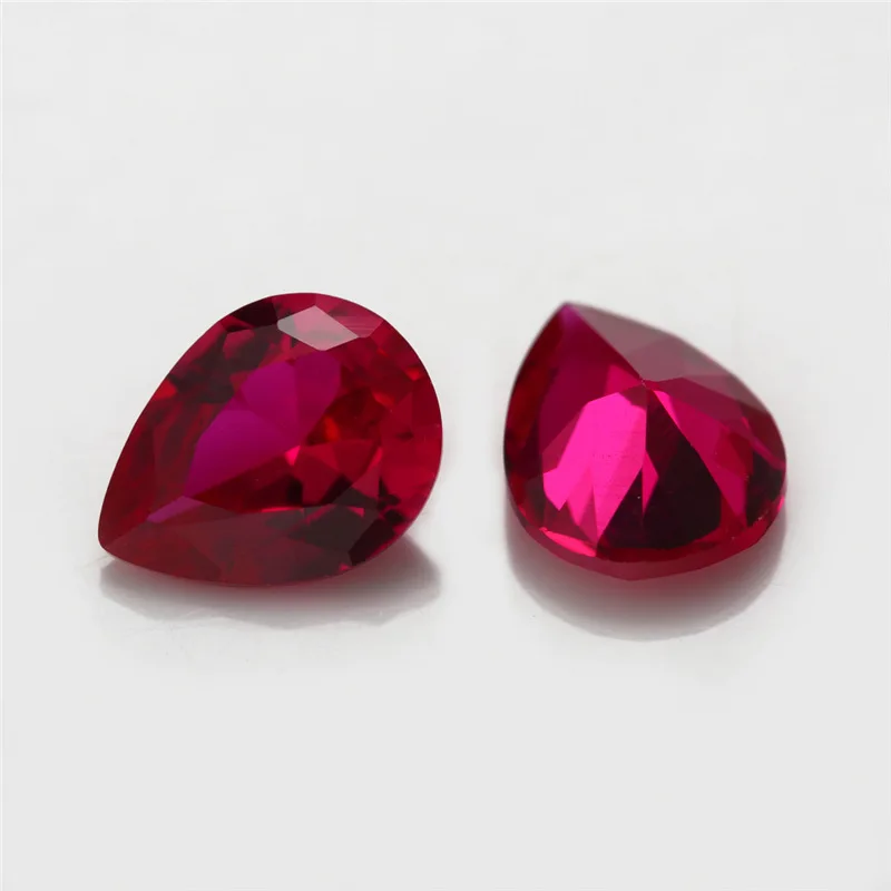 WuZhou 5# Red Ruby Stone Pear Shape Synthetic Corundum Gems Stone  For Wax Setting Jewelry Wholesale