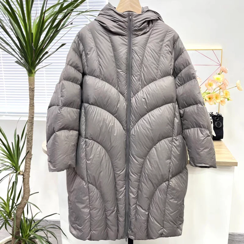 Women\'s Casual Loose Warm Padded Down Jacket, Long Windproof Coat, Monochromatic, Windproof, New, Fall, Winter, 2024