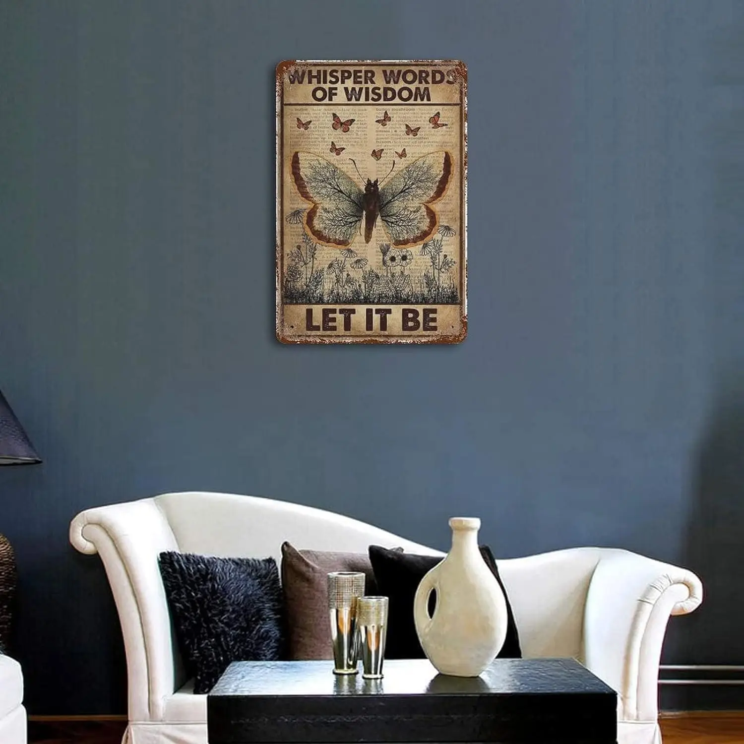 فراشة معدن القصدير علامة الهمس كلمات الحكمة دعها تكون جدار ديكور مضحك الديكور للمنزل المطبخ بار المرآب