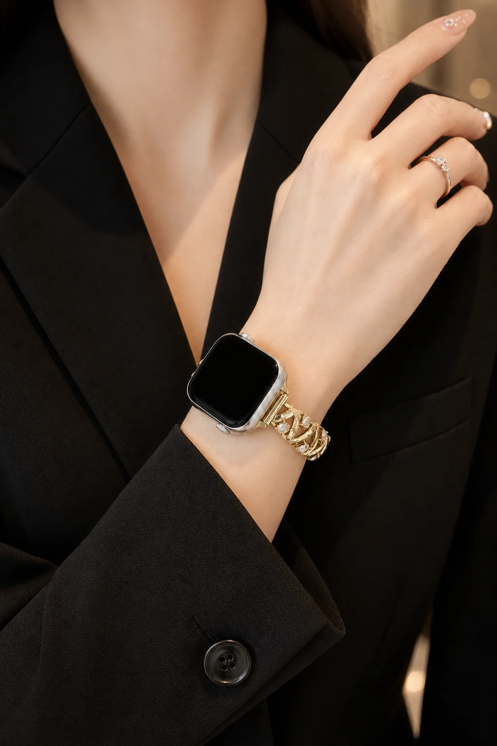Light luxury fashion metal watch strap compatible with iWatch strap 38mm 40mm 41mm 42mm 44mm 45mm 49mm handmade watch strap