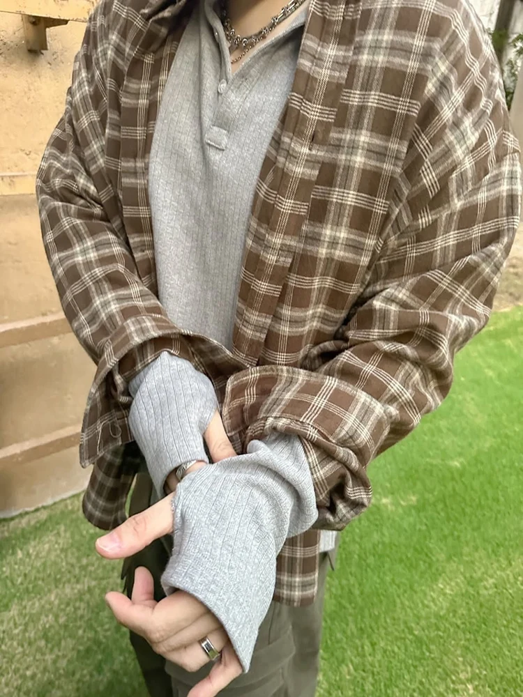 

Nonnod Vintage Plaid Long Sve irt Men's Inner Wear Breathable Loose Fit irt Outerwear for Couples Trendy Sle