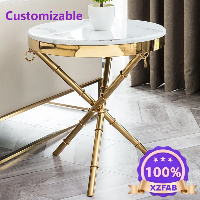 Factory Direct 2026 Titanium marble side table sofa side table living room household small coffee table rock slab three inclined