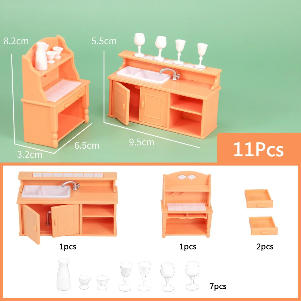 Chzimade 11 pcs Doll House Kitchen Miniatures Figurines Kids Play House Intellectual Development Training Kit Interaction Models