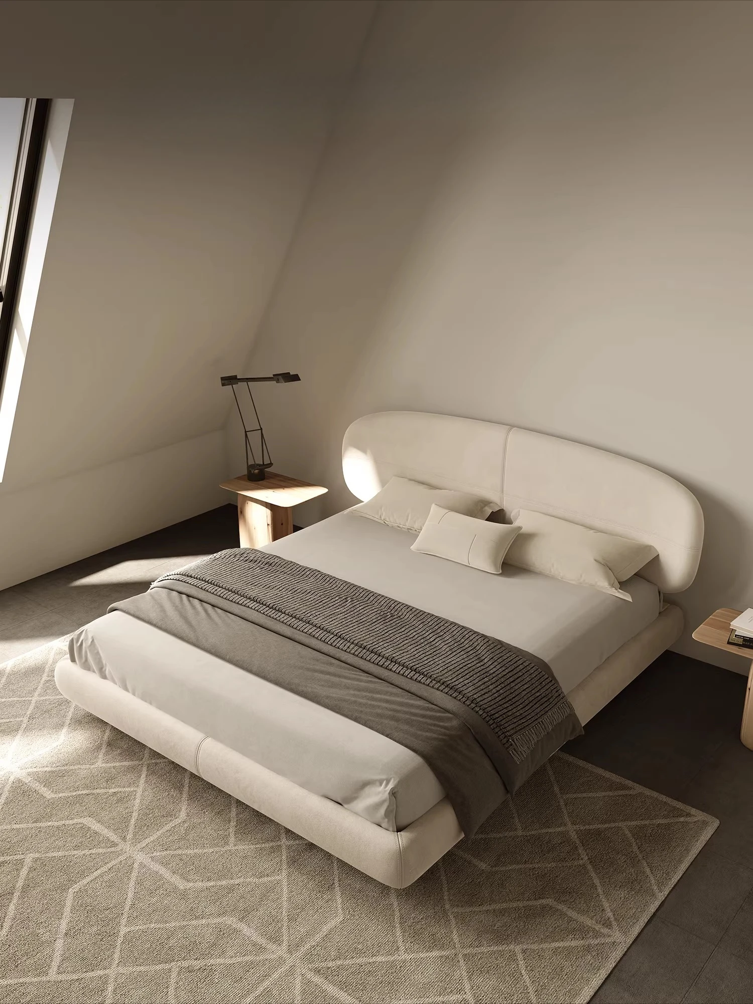 

Italian minimalist double bed frosted and turned cloth modern minimalist suspended bed designer creative fabric bed