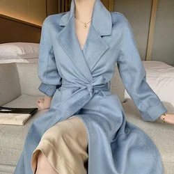New Water Ripple Women's Coat Autumn and Winter New 100% Pure Wool Reversible Woolen Coat Fashion Trendy Comfortable Coat