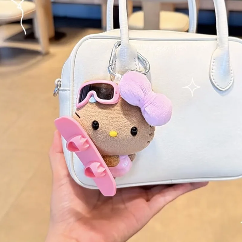 Cute Headphone Skateboard Mini Version Black Leather Hello Kitt Cat Bag Small Pendant Accessory Plush Bag Hanging Ornament