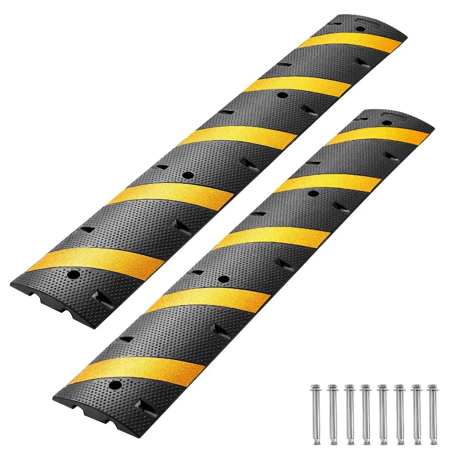 

6FT Rubber Speed Bump 2 Pack 2 Channel Heavy Duty Traffic Speed Hump 22000 lbs/Axle Load Capacity 72 in Cable Protector Ramp wi