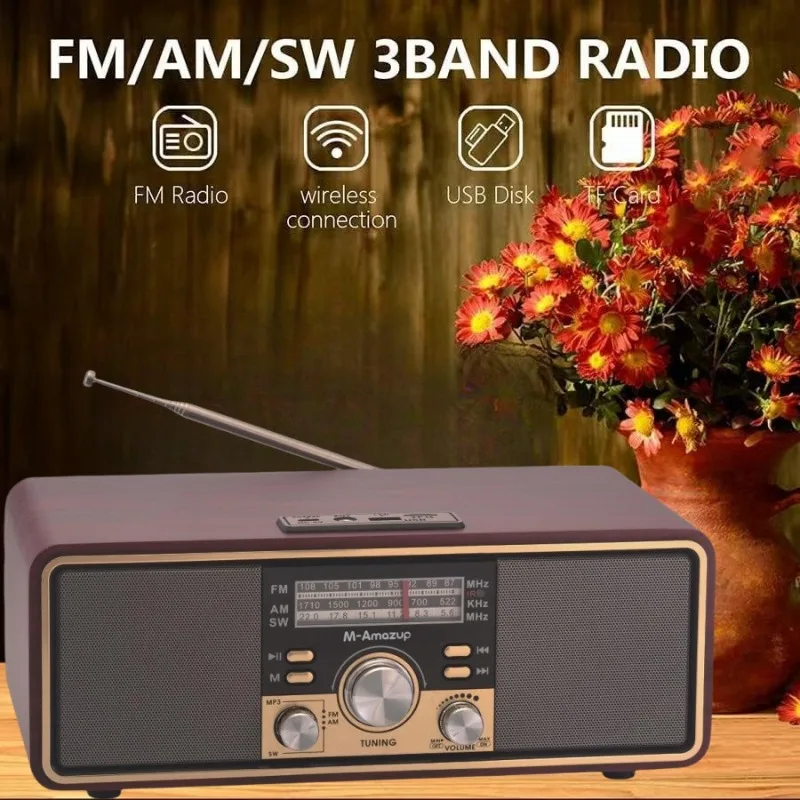 Nuevo Altavoz Bluetooth Retro de madera, portátil, doble bocina, tarjeta de unidad USB, Radio FM multibanda, Subwoofer inalámbrico, Audio de escritorio