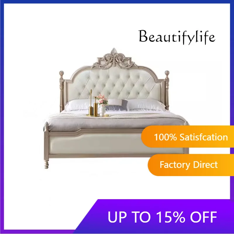 

French Light Luxury Classic Solid Wood Light Luxury European Double Bed Pure Hand-carved Villa Home X