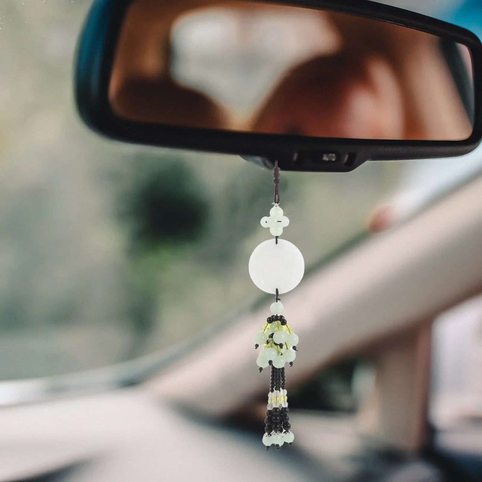 Unique Embossed Glass Car Interior Pendant for Rearview Mirror Hanging Automotive Decor Tranquil Spiritual Symbol Car Decoration