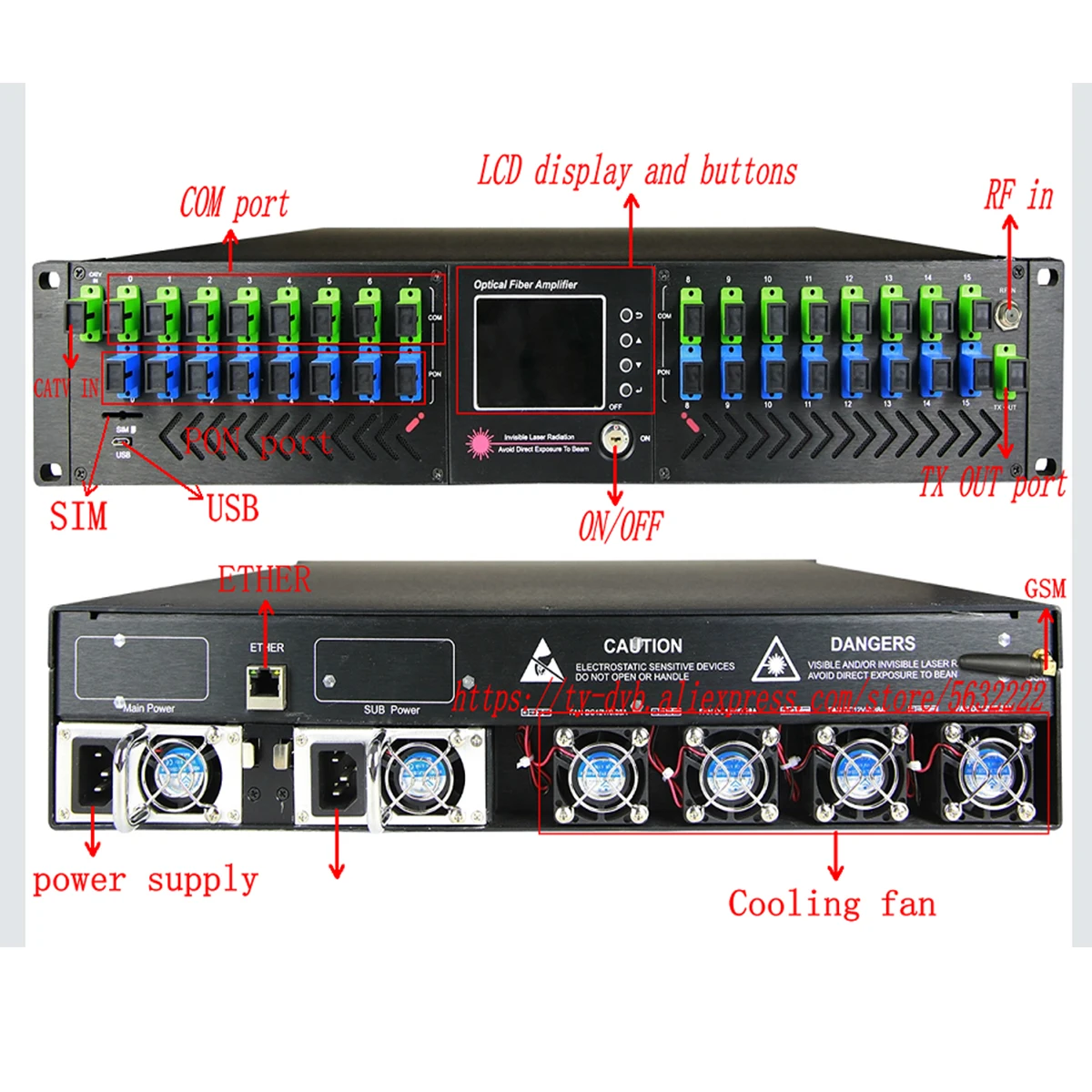 1550nm Erbium-Doped Fiber Amplifier + Optical Transmitter Integrated CATV FTTH EDFA 4 8 16*23db เอาต์พุต + WDM