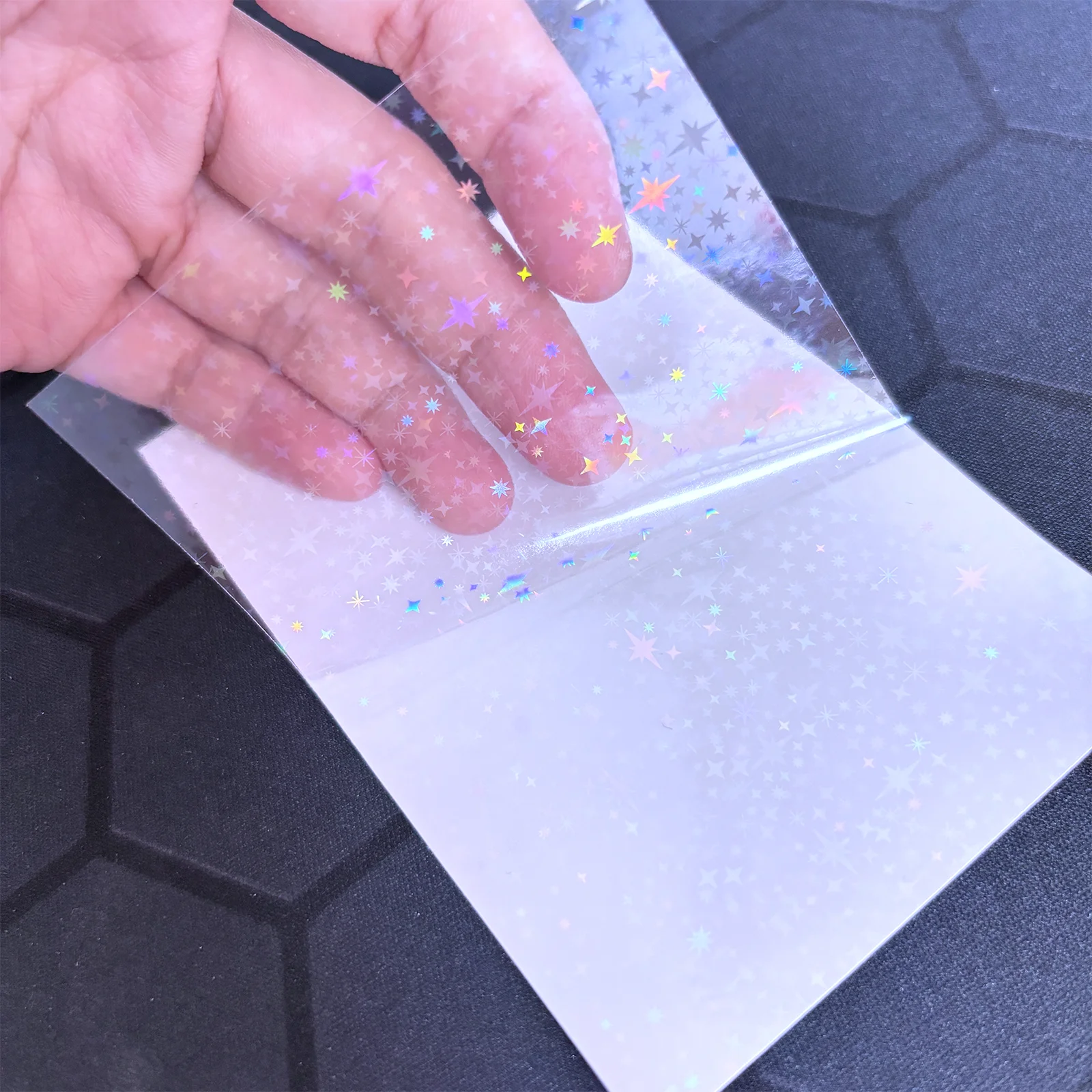 50 Sheets Holographic Star Pattern Cold Laminating Film Clear Waterproof Self-Adhesive Vinyl Stickers 4.1x2.9 Inch for Card