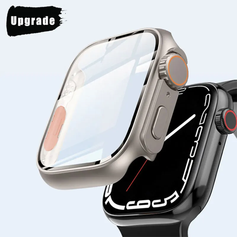 

Glass+Case for Apple Watch Series 8 7 45mm 41mm Case Change to Ultra for IWatch 4 5 6 SE 44mm 40mm Screen Protector Cover Bumper