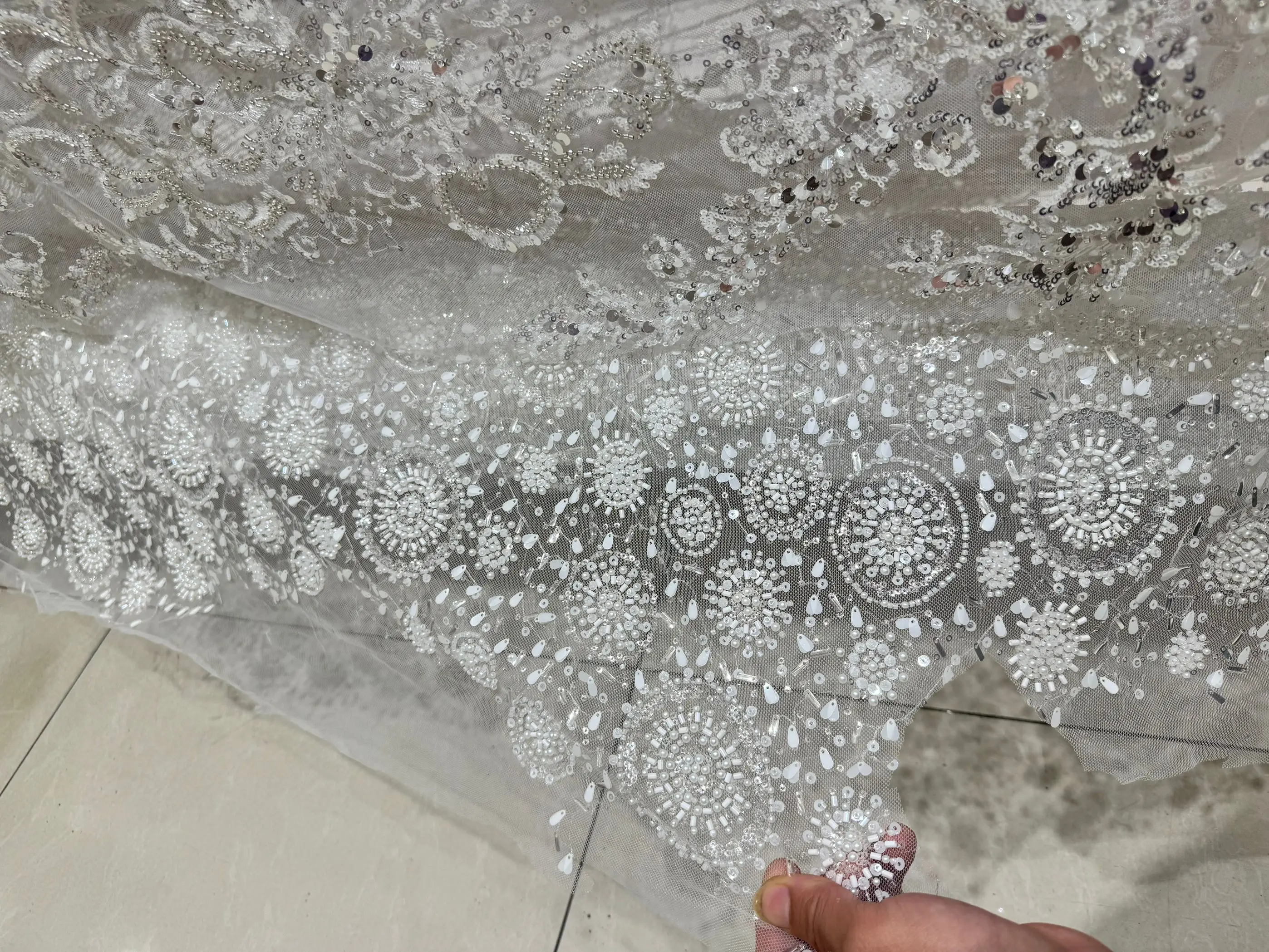 

9 Style Heavy Embroidered Sequin Beads Crystal Fabric For Wedding Dress Material Glitter Tissus Dry Diamond Lace Accessories
