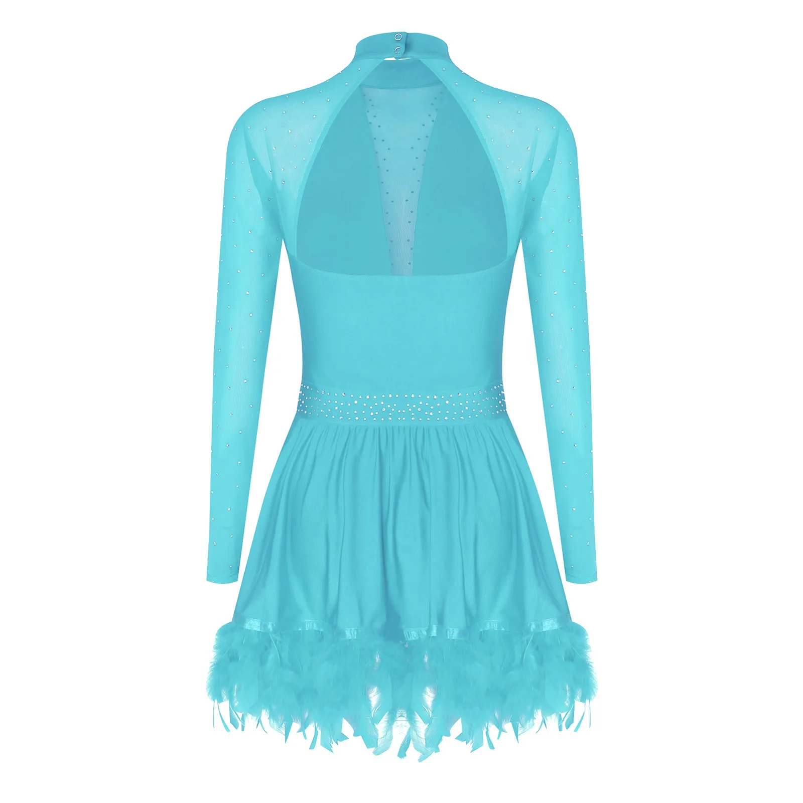 Frauen Glänzende Strass Eiskunstlauf Kleid Sheer Mesh Langarm Trikot Tutu für Lyrical Dance Gymnastik Ballett Akrobatik