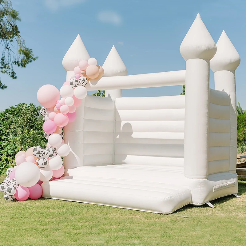 Commercial Inflatable Wedding Bounce House with Blower, White Giant Bouncy Castle, Jumping Bed for Kids Party, Wedding Event