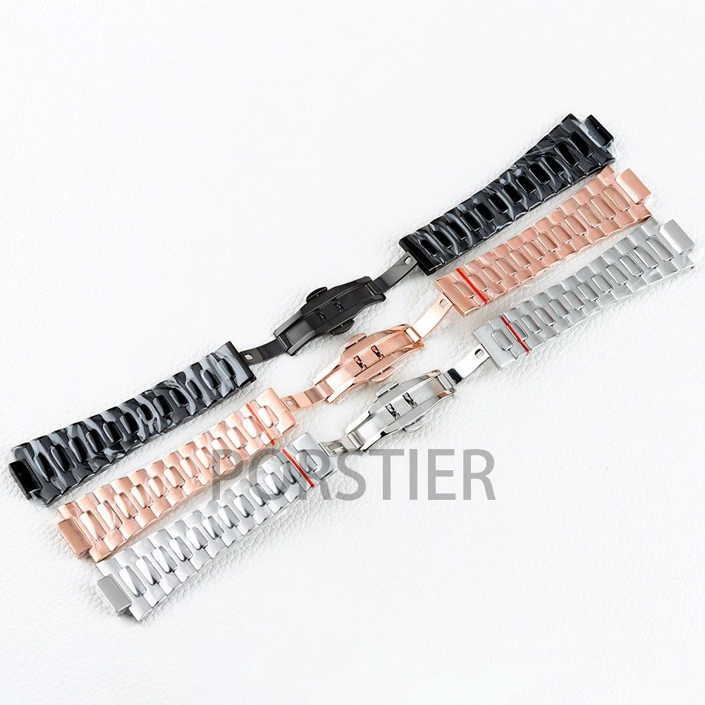 ارتفع الذهب/أسود/فضي 25 مللي متر حزام الساعات الصلبة 316L الفولاذ المقاوم للصدأ ل نوتيلوس NH35 NH36 NH38 ساعة سوار للطي مشبك