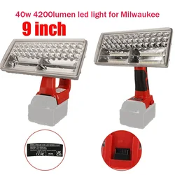 9inch Cordless Flashlight LED Work Light for Milwaukee 18V Li-ion Battery 4200Lumen Handheld Floodlight Spotlight with USB Port