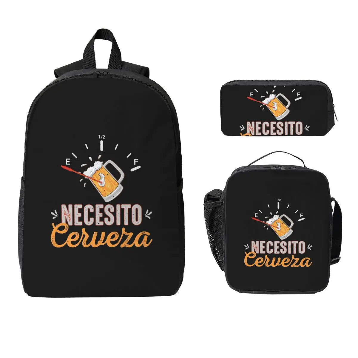 

Necesito Cerveza Mexican Beer Funny Backpack Boys Girls BookBag School Bag Shoulder Bags 3ps Insulated Lunch Bag Pencil Case