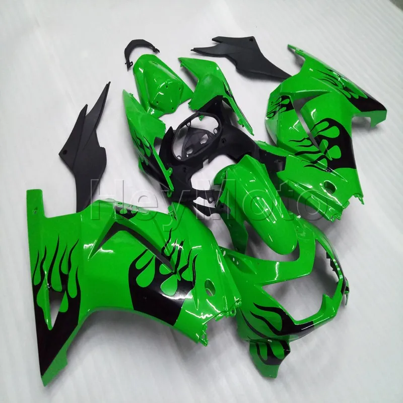 injection Fairings kit for ZX250R EX250 2008 2009 2010 2011 black flames green 08 09 10 11 12 ABS Plastic Bodywork Set