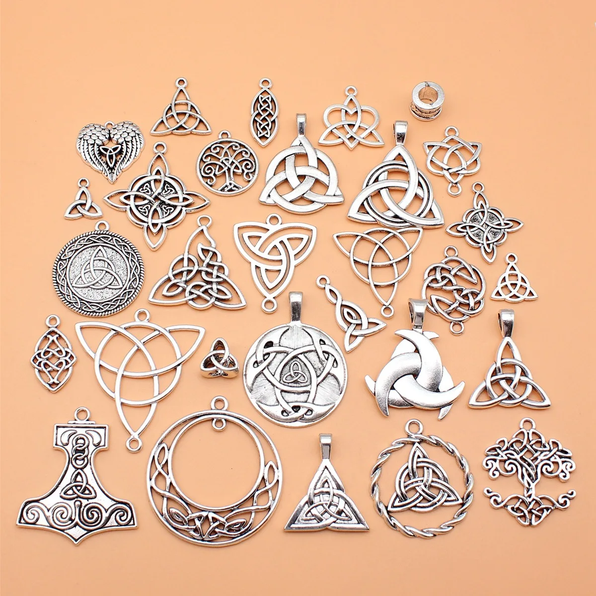 30pcs Mix Celtic Knot Triangular Antique Silve Viking Charms for Necklaces Earrings DIY Accessory Making