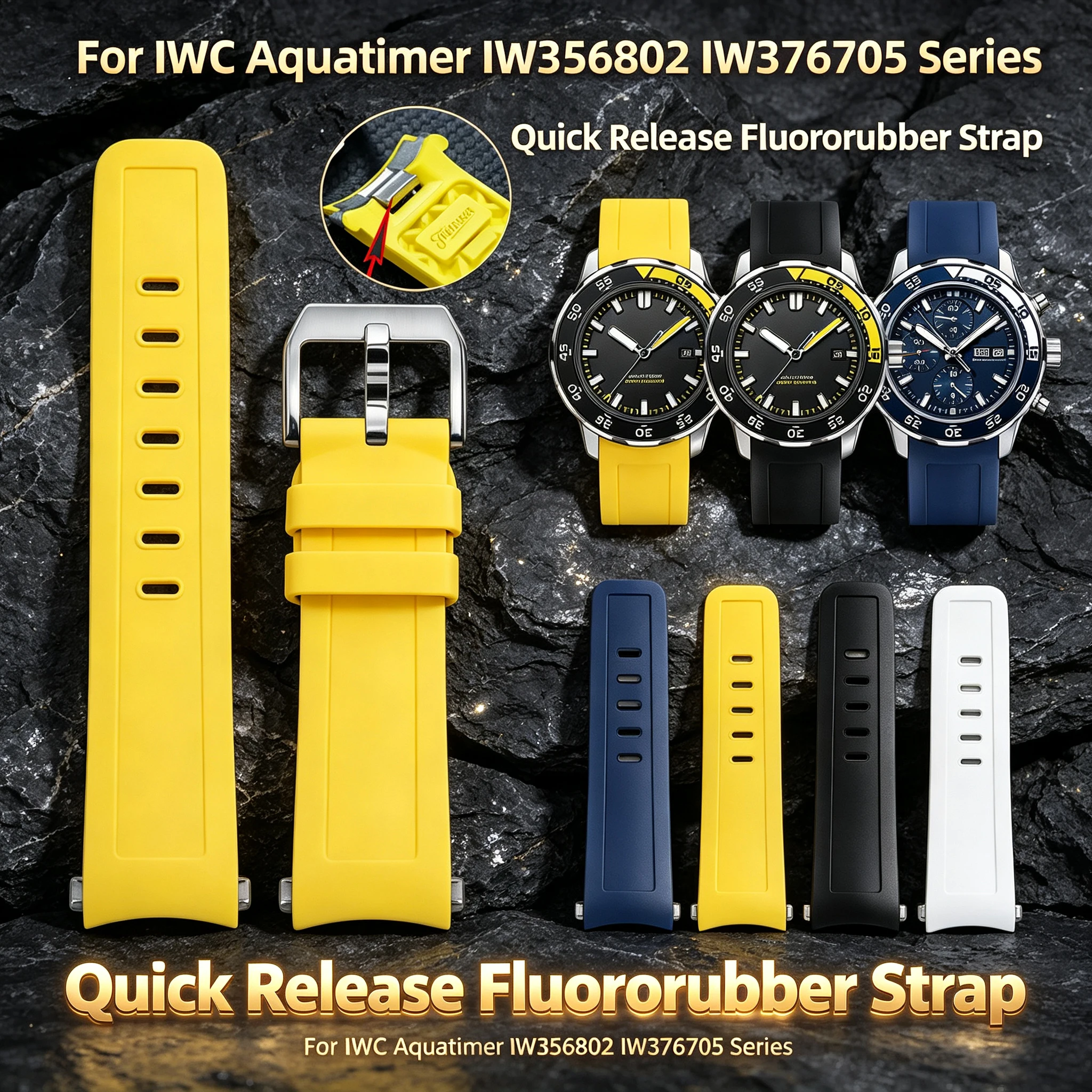 22mm-quick-release-fluororubber-watch-strap-for-iwc-aquatimer-ocean-iw356802-iw376705-iw376711-men's-replacement-watch-band