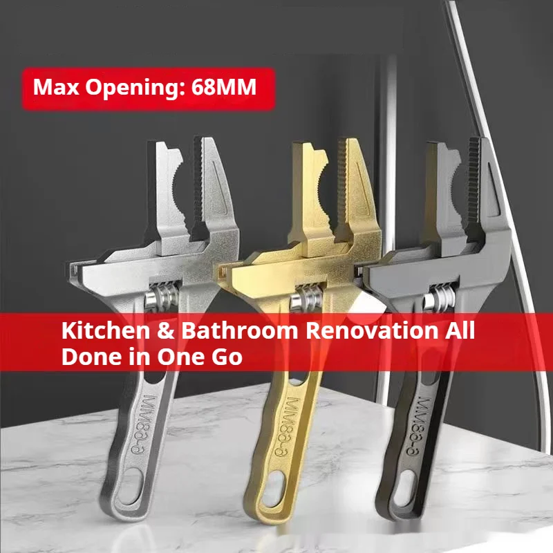 Multi-functional bathroom wrench, 8-in-1 universal wrench for disassembling and installing water pipes and angle valves under