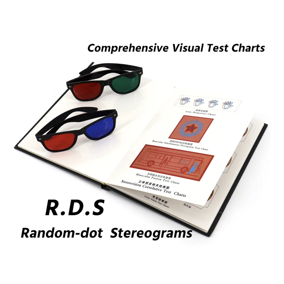 Random-dot Stereograms Comprehensive Visual Test Charts Book Color Blindness Astigmatism Amsler Test Chart with Eyeglasses