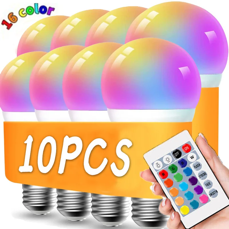 

16-цветная светодиодная лампа E27 RGB с дистанционным управлением, многоцветная лампа для комнаты, вечеринки, регулируемая яркость, украшение, умная лампа накаливания