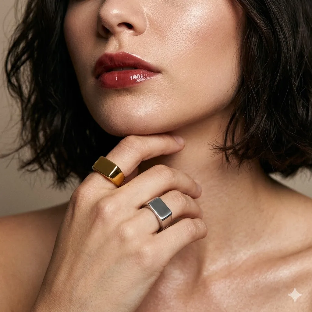 Minimalistischer Edelstahl Rechteckiger Siegelring für Männer und Frauen Geometrischer Glatter Schlichter Quadratischer Fingerring Punk-Schmuck