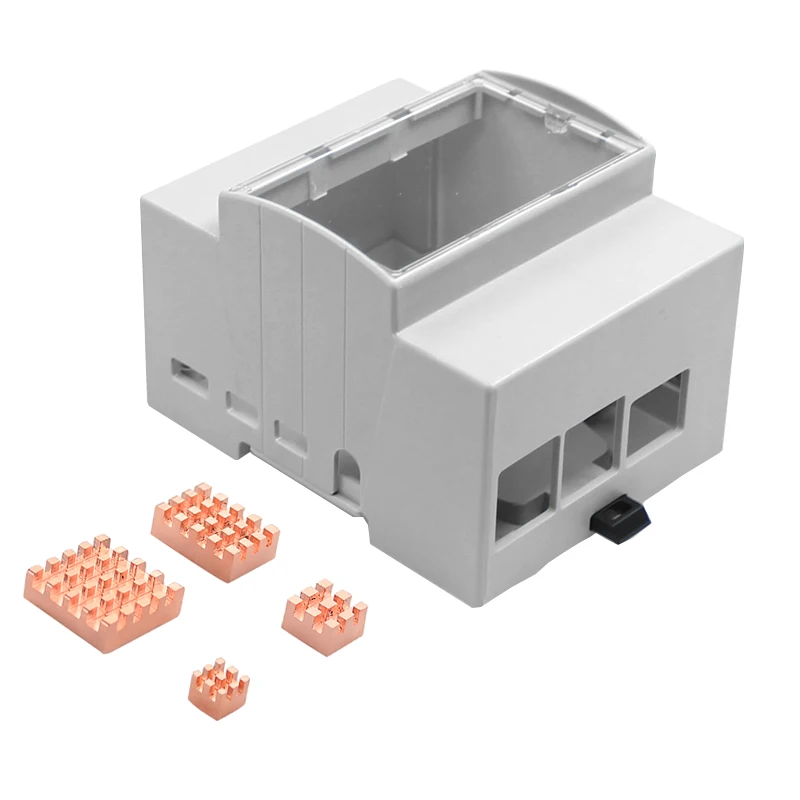 Raspberry Pi 4B Caja ABS Montaje en carril DIN Caja de protección de espacio interior grande con disipadores de calor de ventilador de refrigeración para Pi 4 Modelo B