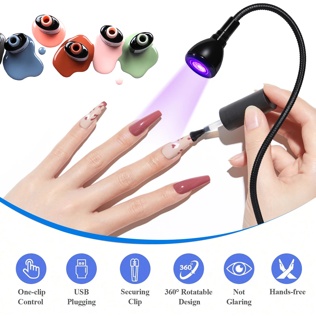 Nail LED UV Lamp for Drying Gel Nails Polish Clip-On Flexible Desk Mini Portable USB Nail Lamp UV Light Dryer for Manicure Salon gallery 4
