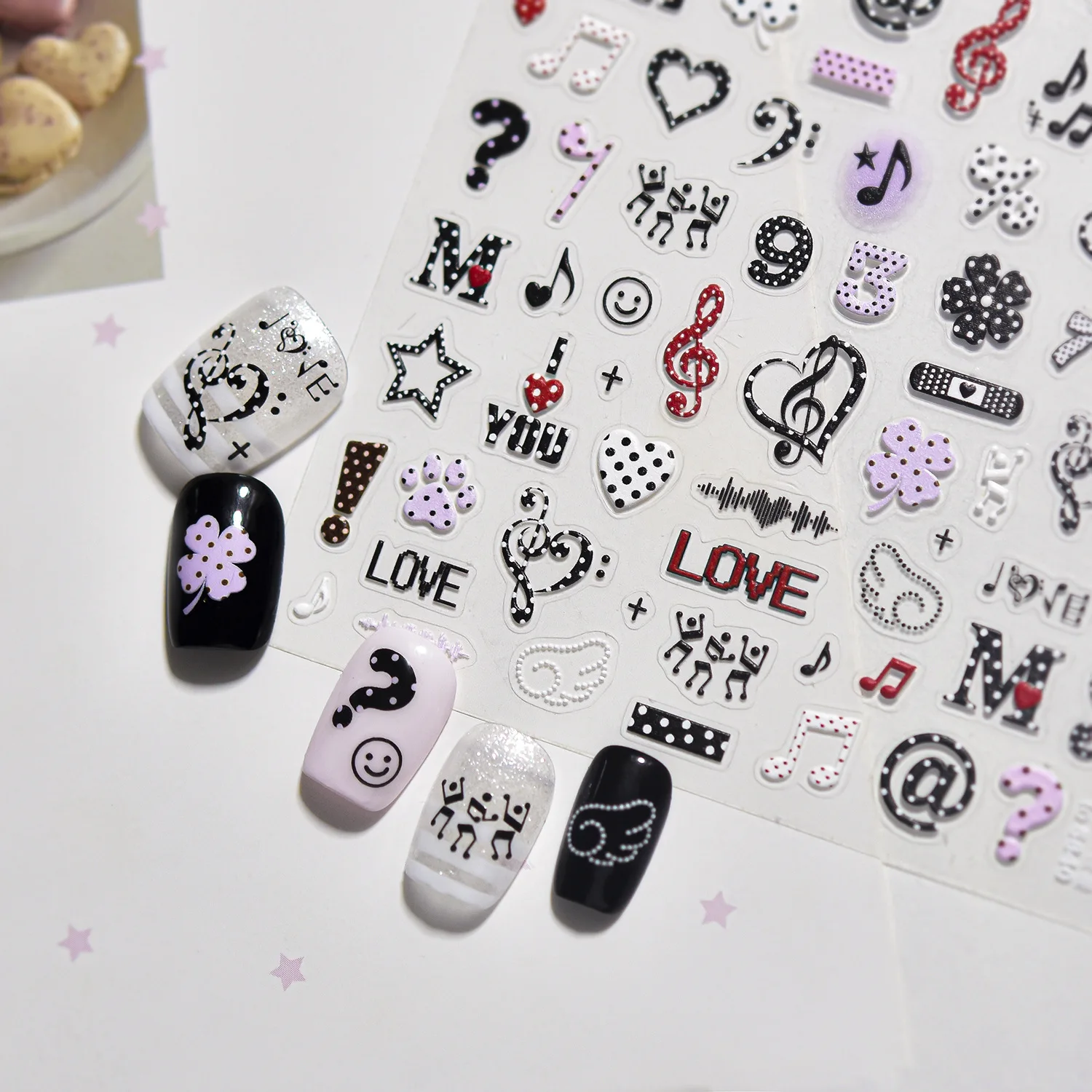 5D Nagelaufkleber Süße Coole Y2K Graffiti-Elemente Stern Spirale Polka Dots Totenkopf Musiknoten Kreis Trendige Selbstklebende Nagelkunst – Detail 2