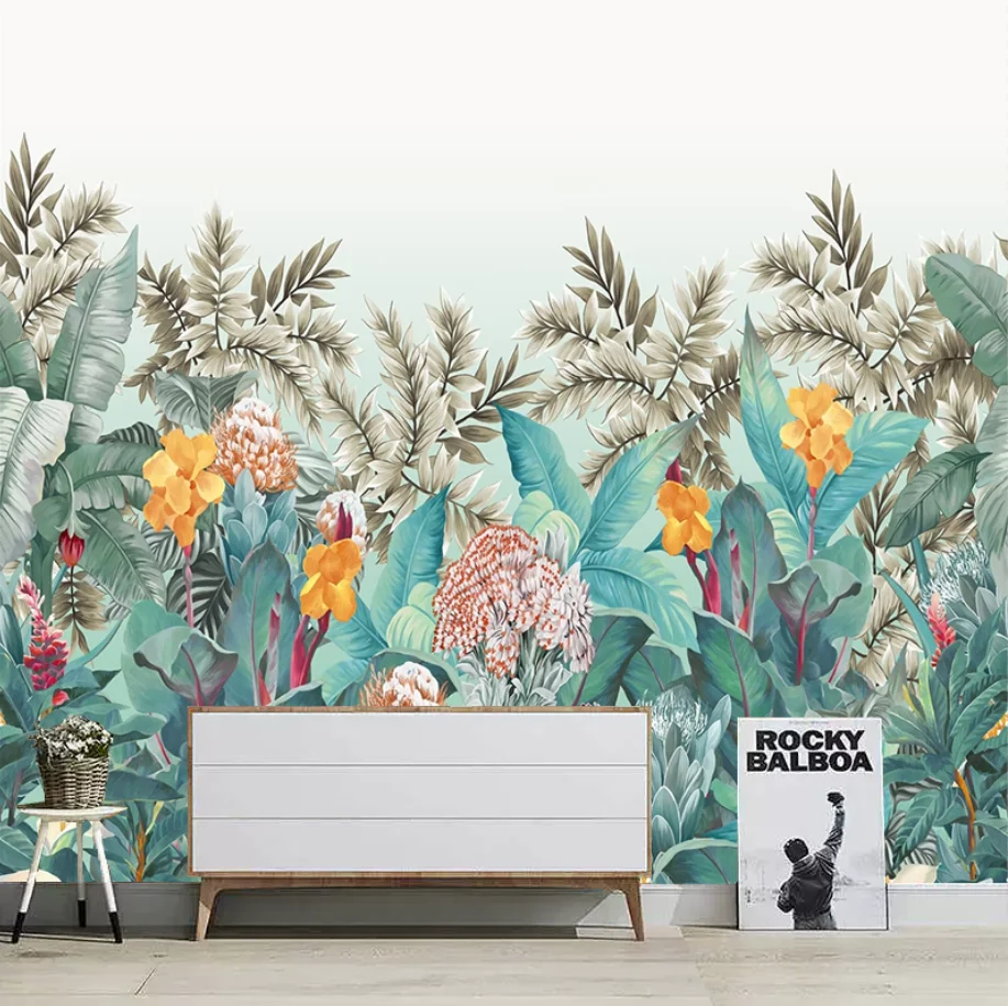 Customized wallpaper American style new hand-painted retro flower full house coverage TV background decoration wallpaper mural