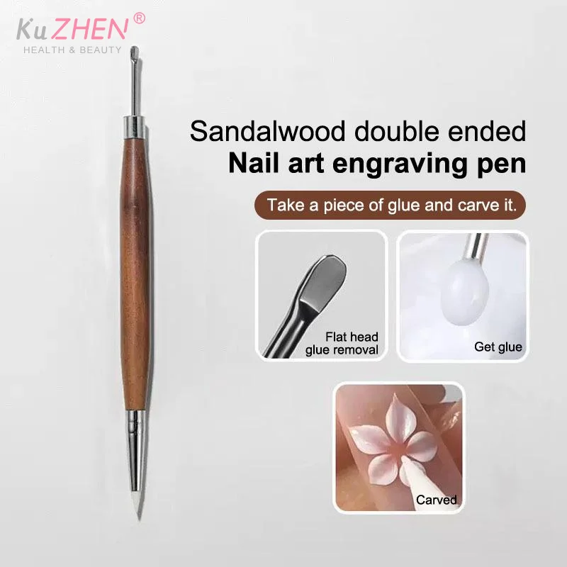 1PCS 16.2cm Double Headed Nail Art Brush Wood Silicone Pen Embossing Painting Mixing Pen DIY Manicure Tool Multifunctional