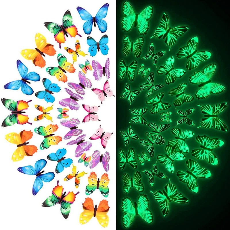 3D Butterfly Glow Stickers Creative Luminous Butterflies Wall Sticker Decals for DIY Living Room Bedroom Decoration Wallpapers