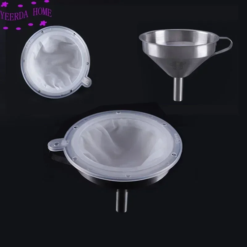 

304 Stainless Steel Funnel with 200-450 Mesh Nylon Filter - For Milk, Oil, Wine & Herbal Decoctions